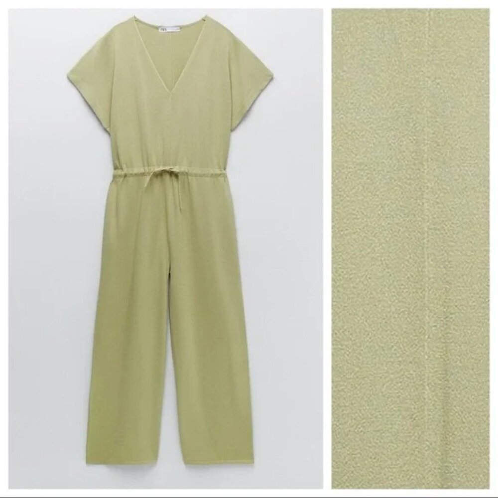 Zara Limited Edition Pistachio Full Knit Wide-Leg Jumpsuit
